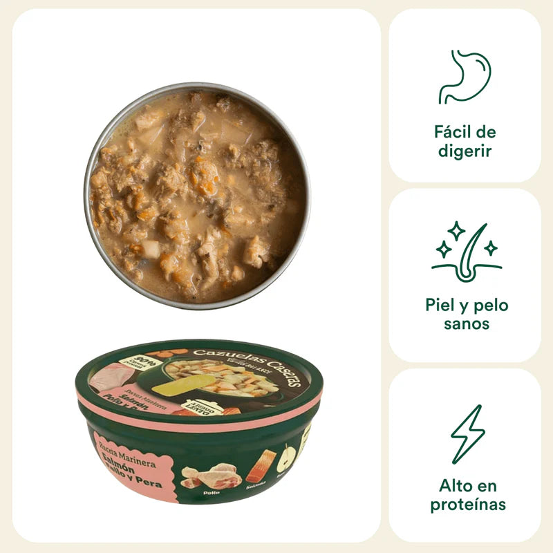 Cazuela casera de Salmón, Pollo y Pera para perros 280g