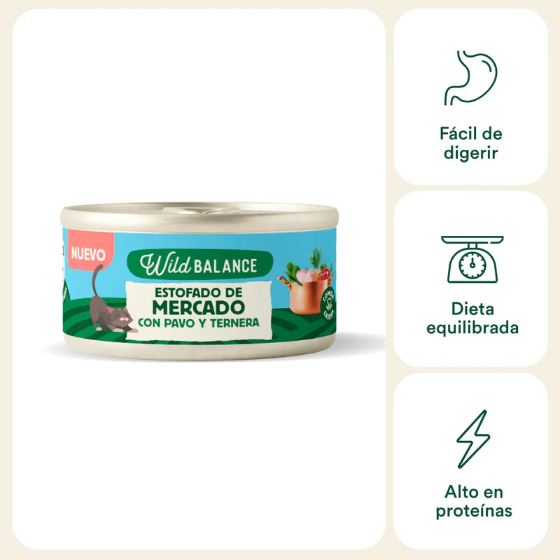 Lata de Estofado de Mercado con Pavo y Ternera para Gatos 80gr
