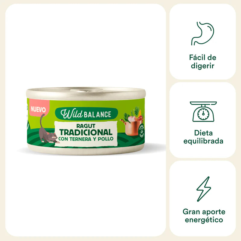 Lata de Ragut Tradicional de Ternera y Pollo para Gatos 80gr