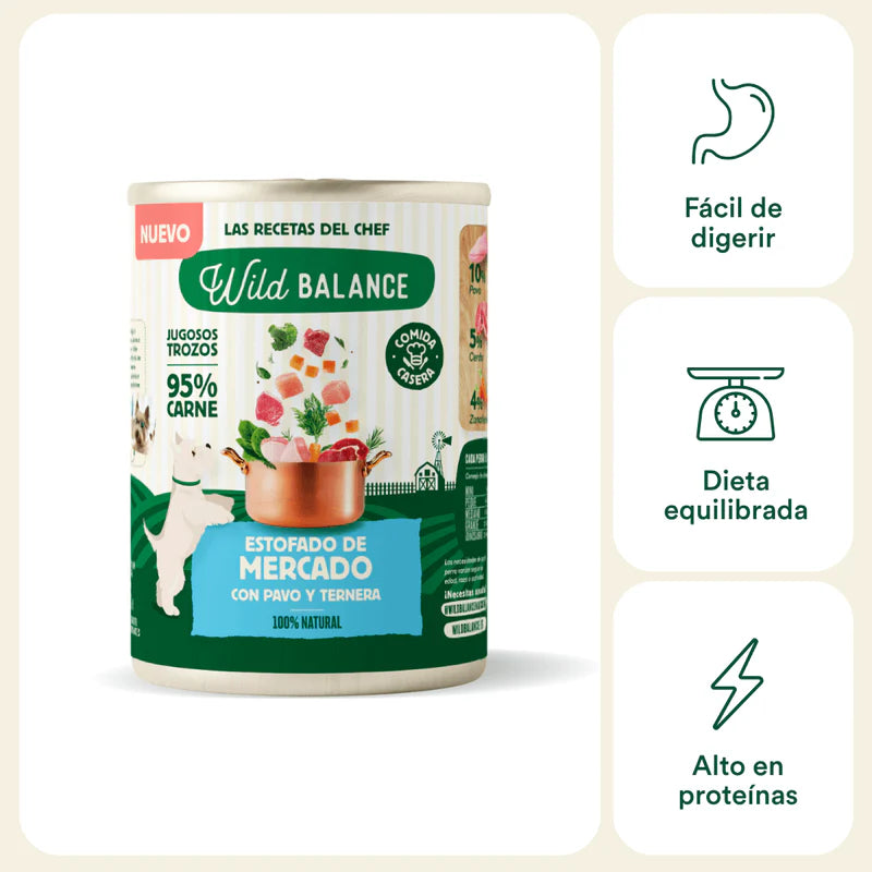 Lata de Estofado de Mercado con Pavo y Ternera para Perros 400gr